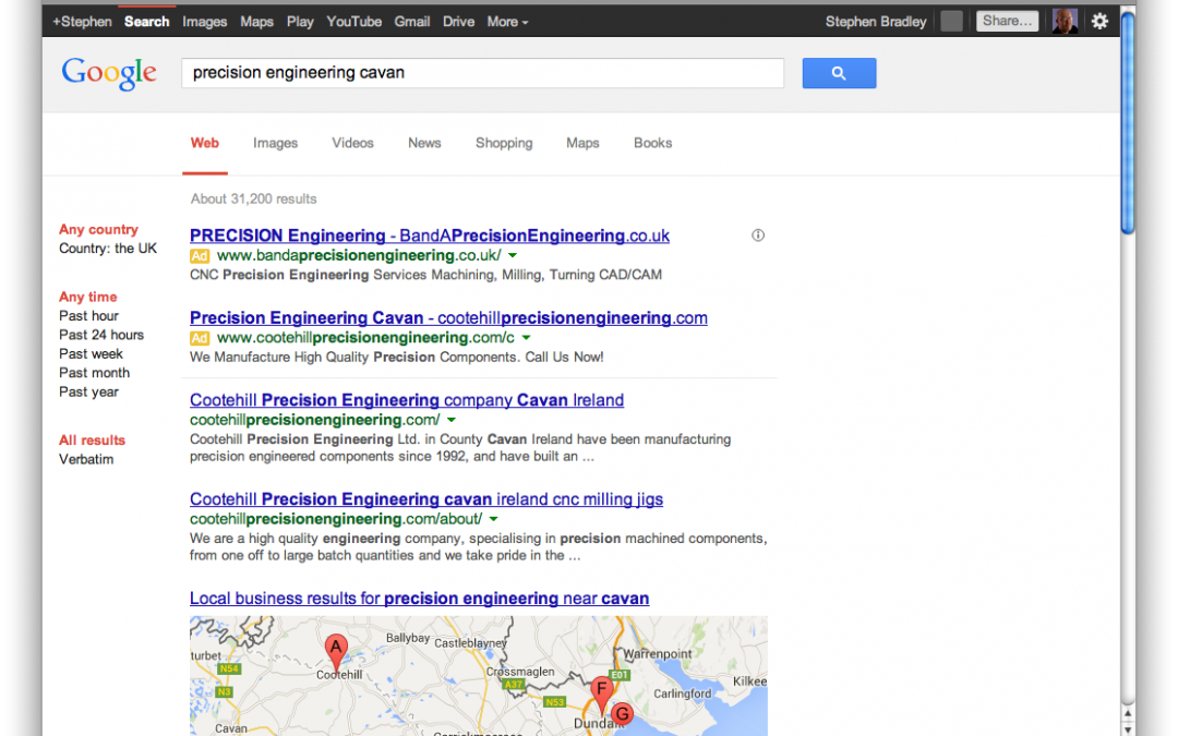 Google search first page SEO, Cootehill Precision Engineering screenshot by veetoo web design Belfast Northern Ireland