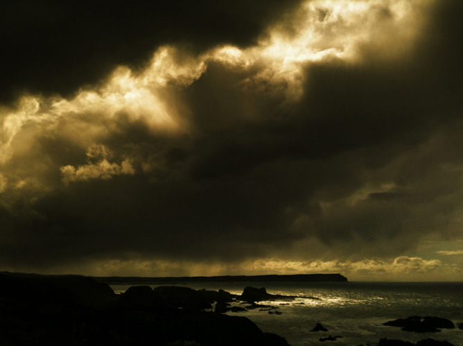 Irish landscape photograph of storm clouds over Ballintoy, Northern Ireland - photo 2413 photo icon.