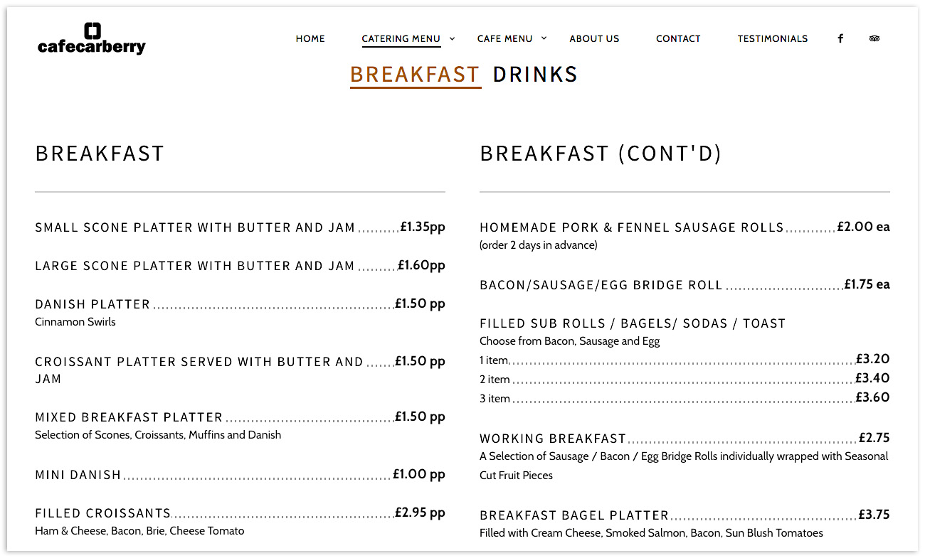 Web designers Belfast, web design for Cafe Carberry - image 3.