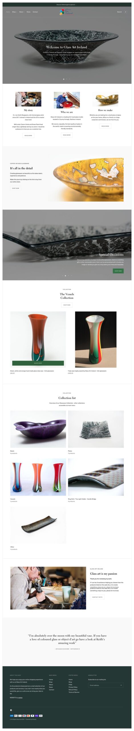 Website design portfolio project 11 - website home page for Keith Sheppard Glass designed by veetoo website design and development, Belfast, Northern Ireland
